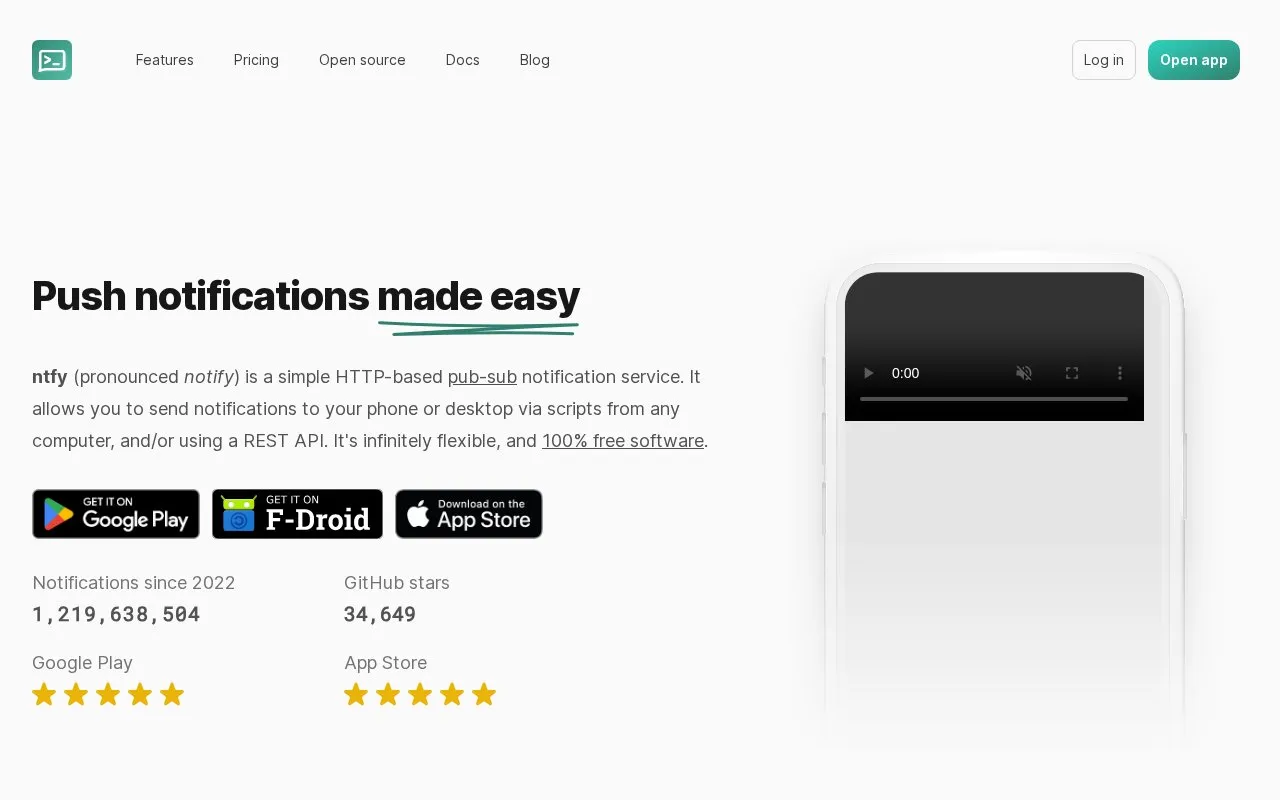 ntfy homepage screenshot