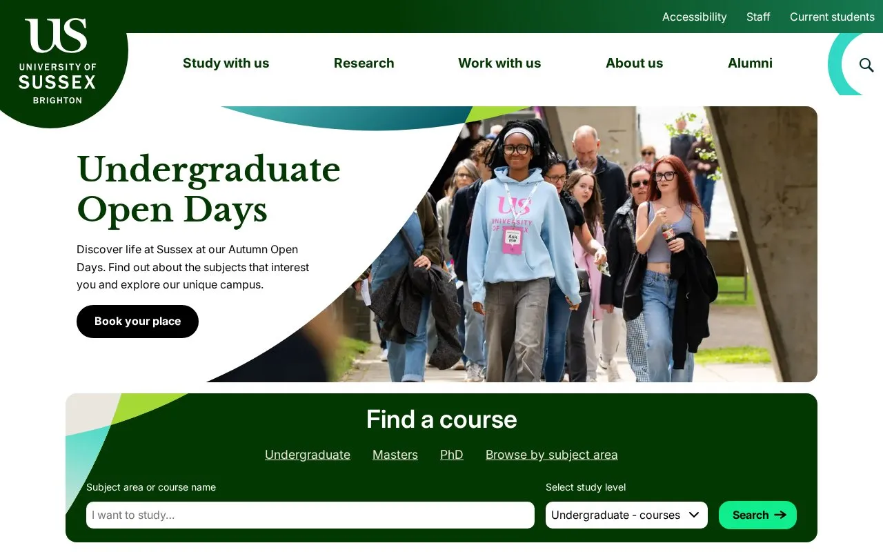 University of Sussex homepage screenshot