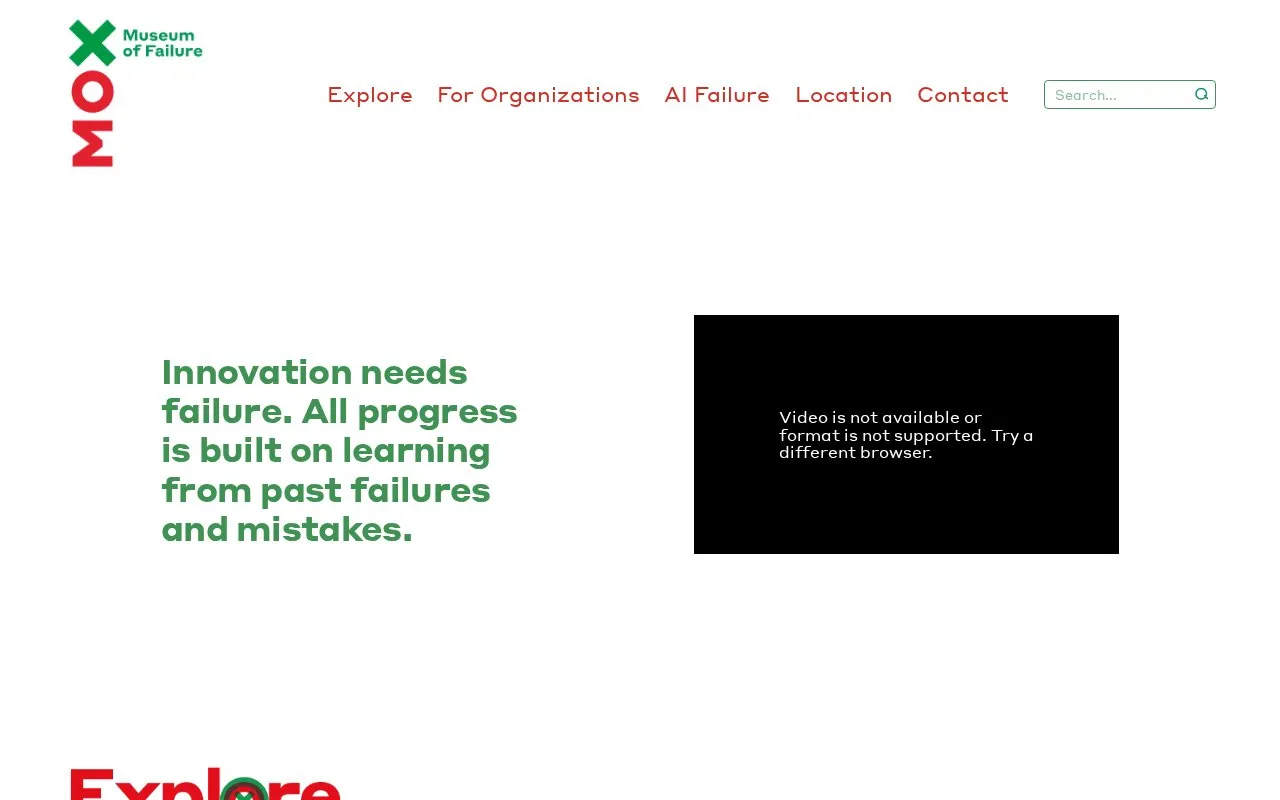 Museum of Failure homepage screenshot