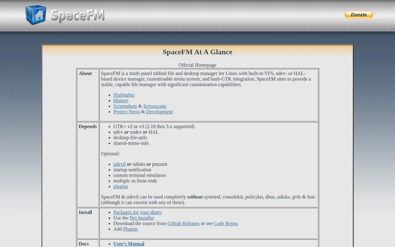SpaceFM homepage screenshot