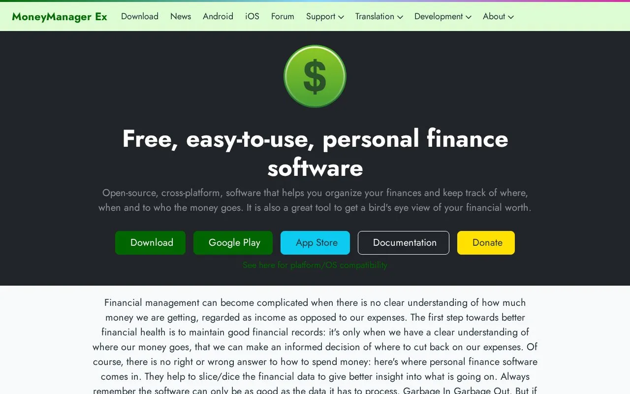 Money Manager EX homepage screenshot