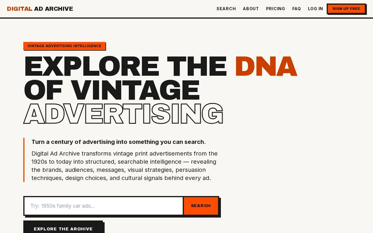Digital Ad Archive homepage screenshot