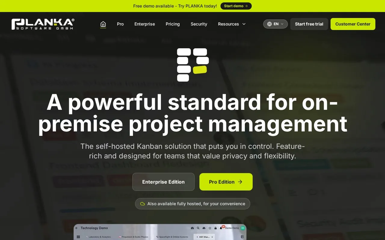 PLANKA homepage screenshot