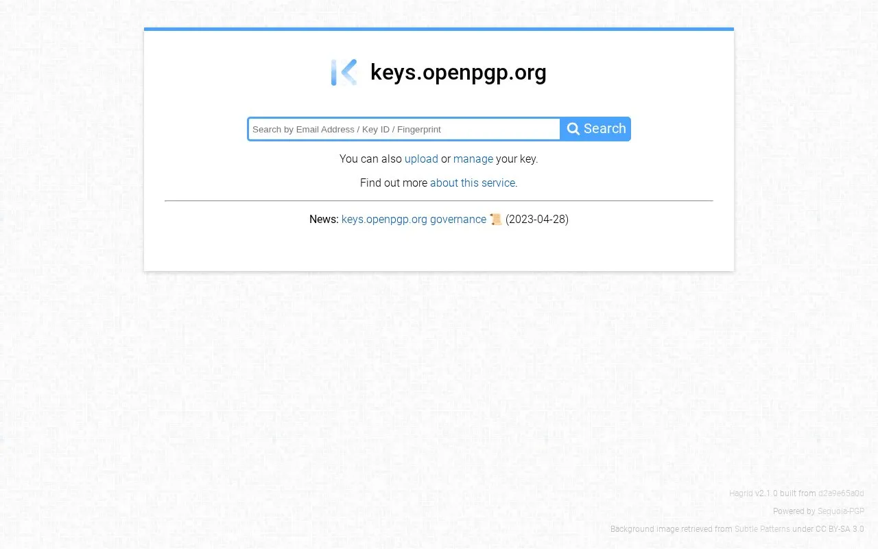 keys.openpgp.org homepage screenshot