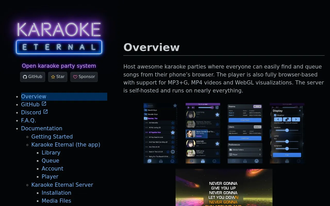 Karaoke Eternal homepage screenshot