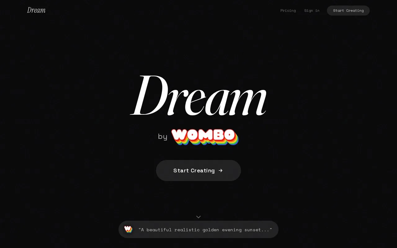 Dream by WOMBO homepage screenshot