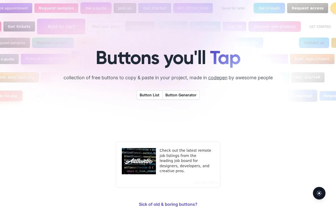 Buttons.cool homepage screenshot