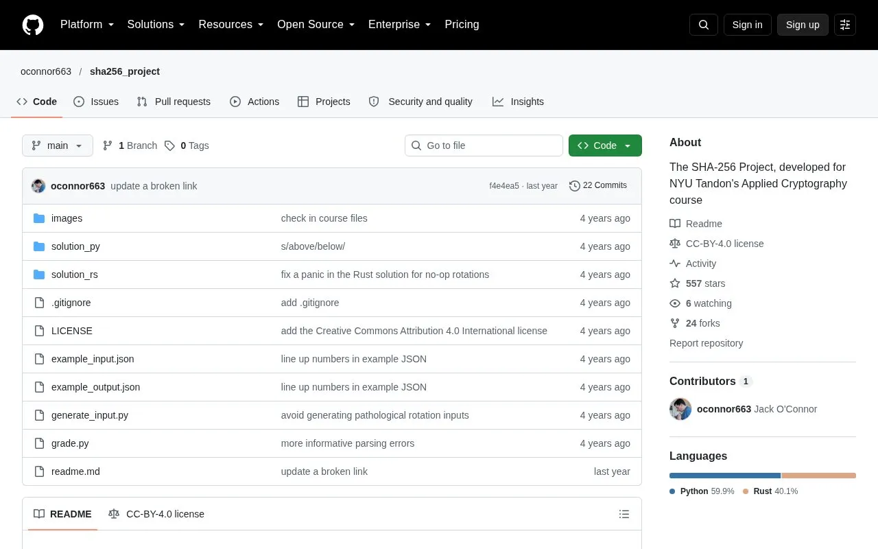 The SHA-256 Project homepage screenshot