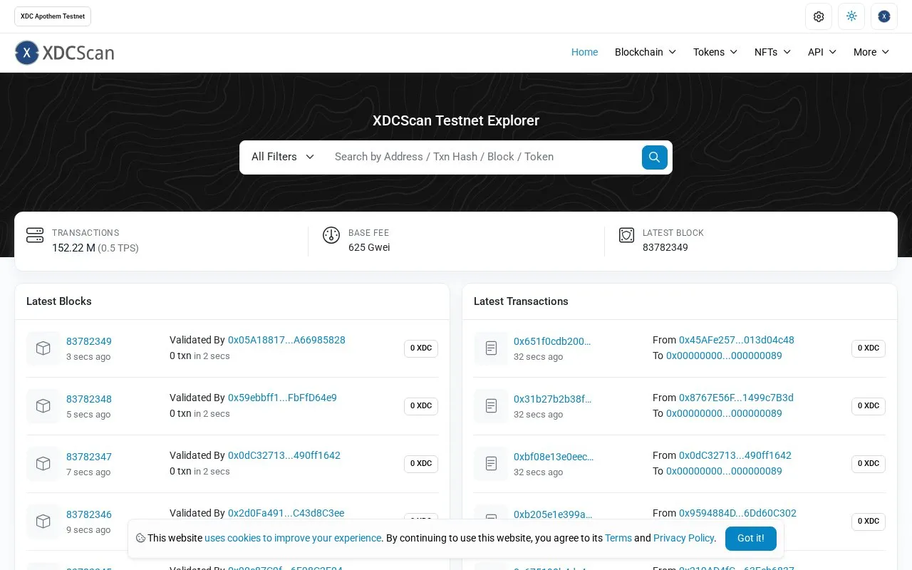 XDC Apothem Network — xdcscan homepage screenshot