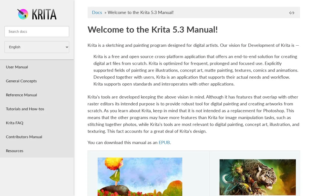 Docs homepage screenshot