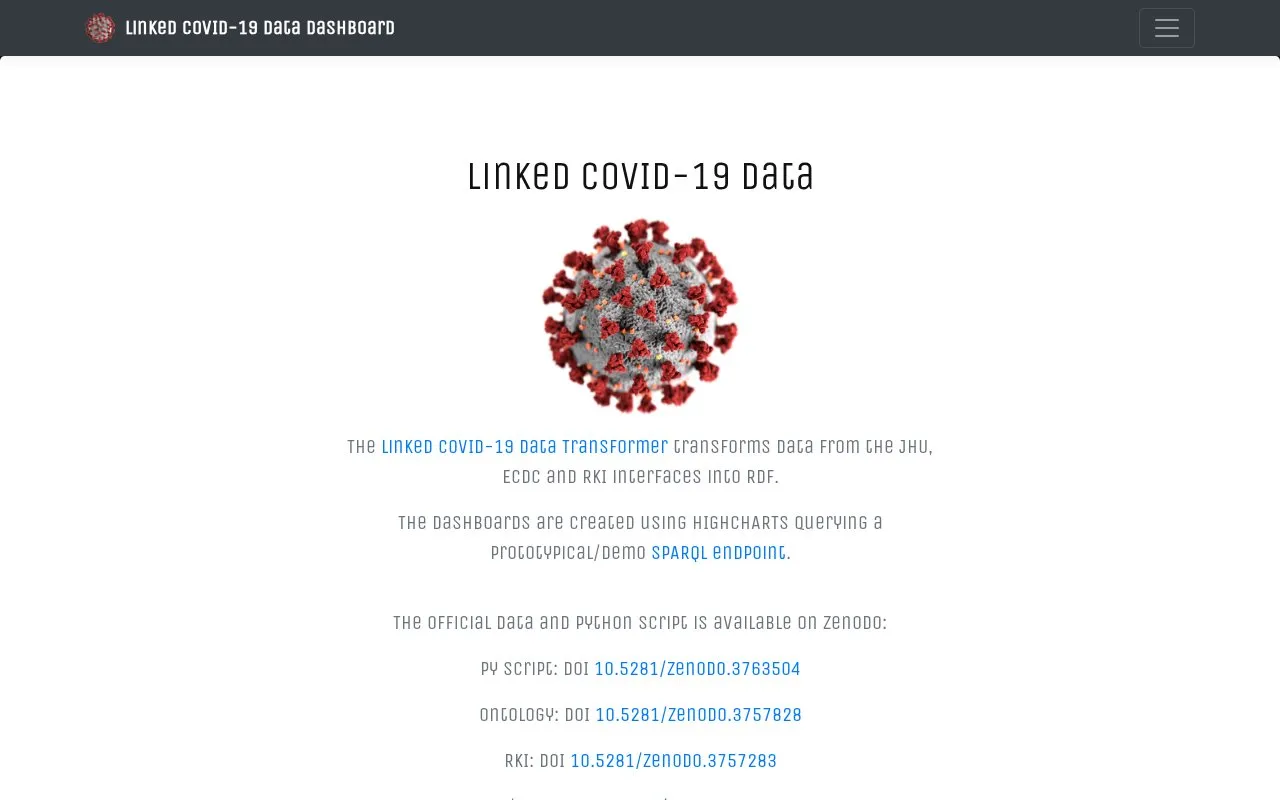 Linked COVID-19 Data homepage screenshot