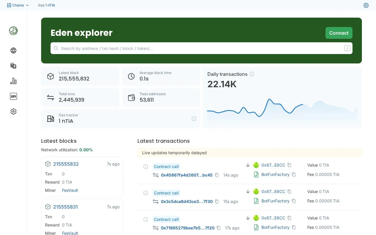 Eden — blockscout homepage screenshot