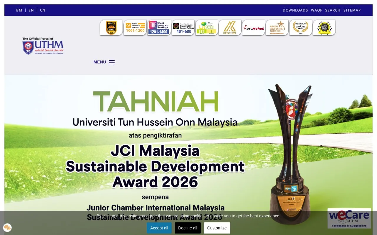 Tun Hussein Onn University of Malaysia homepage screenshot