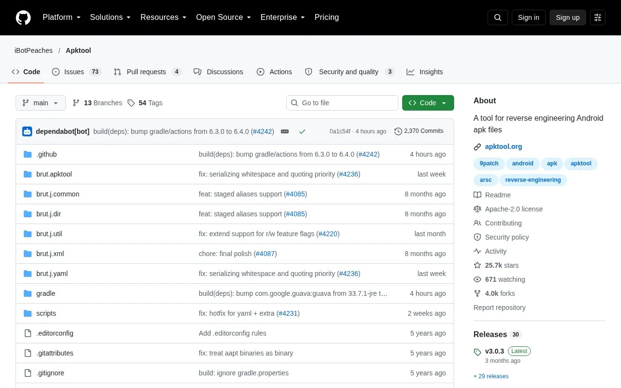 Apktool homepage screenshot