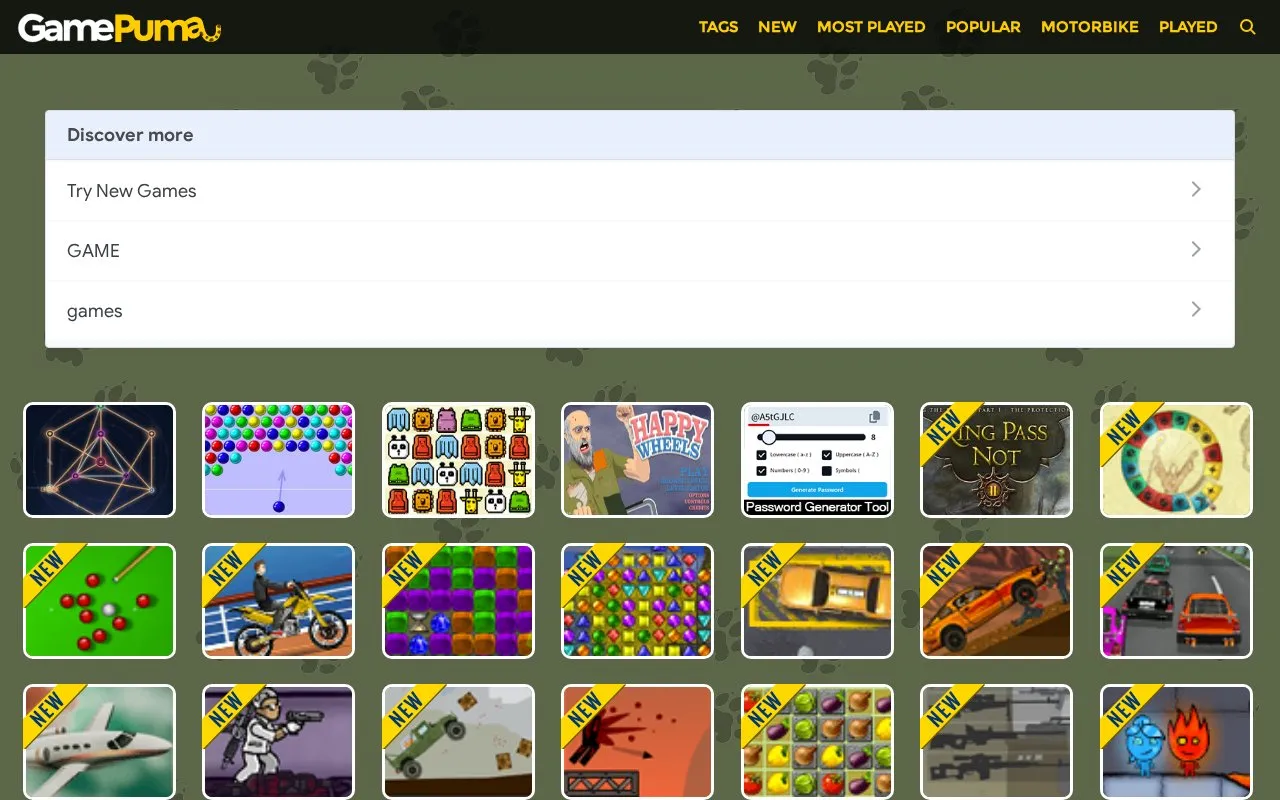 GamePuma homepage screenshot