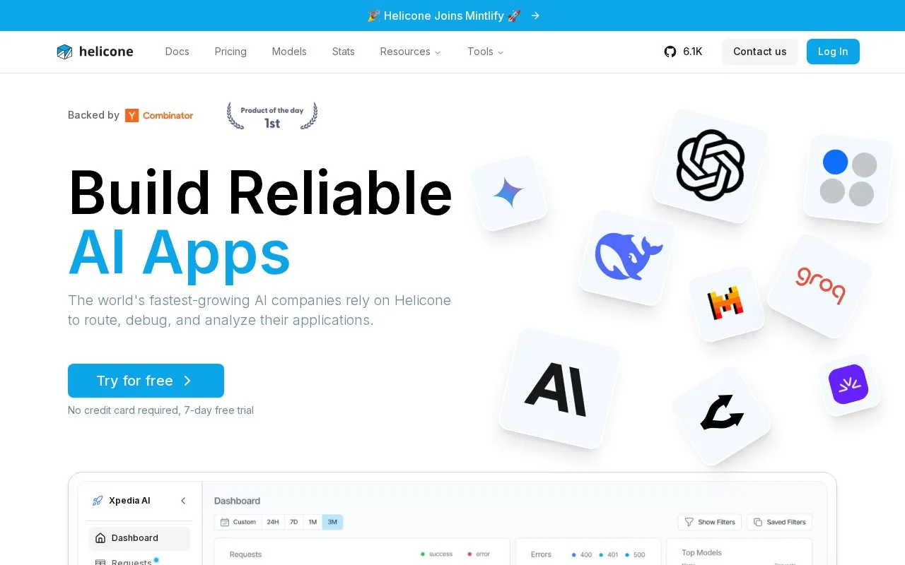 Helicone homepage screenshot