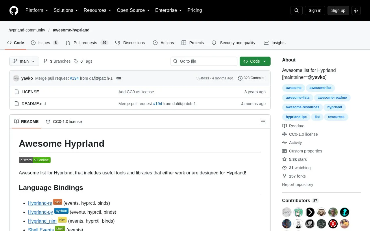 Awesome Hyprland homepage screenshot
