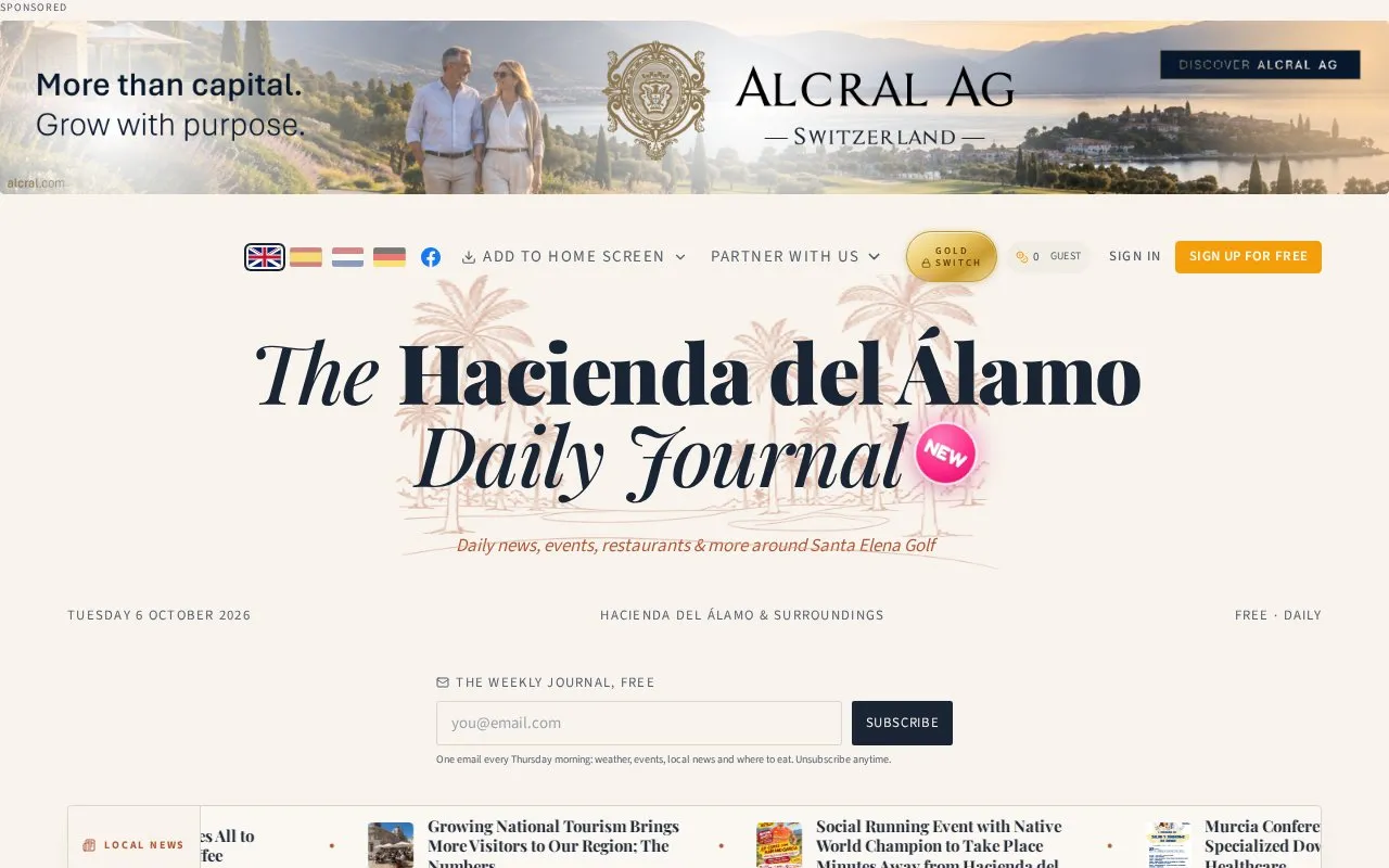 The Hacienda del Álamo Daily Journal homepage screenshot