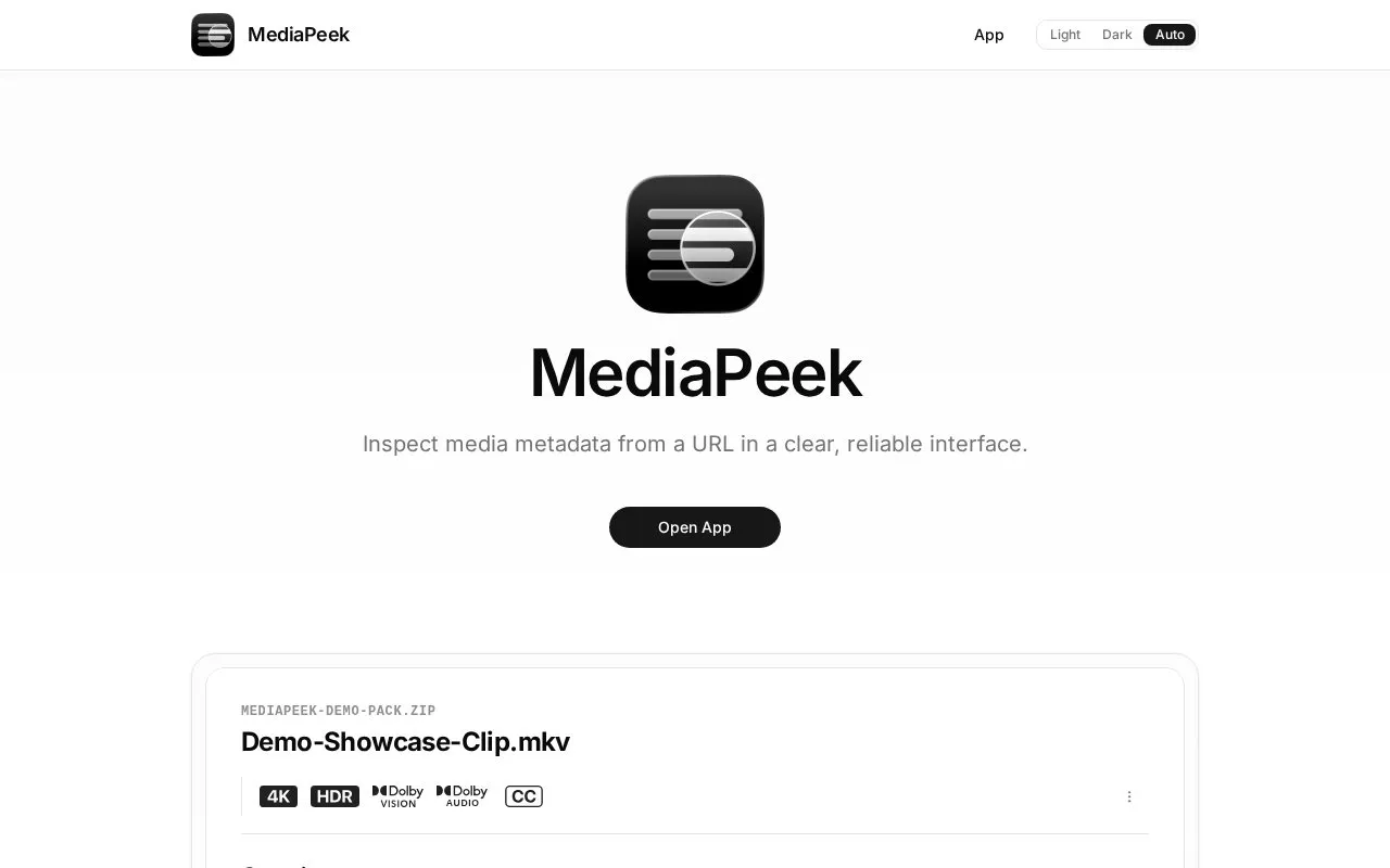 MediaPeek homepage screenshot
