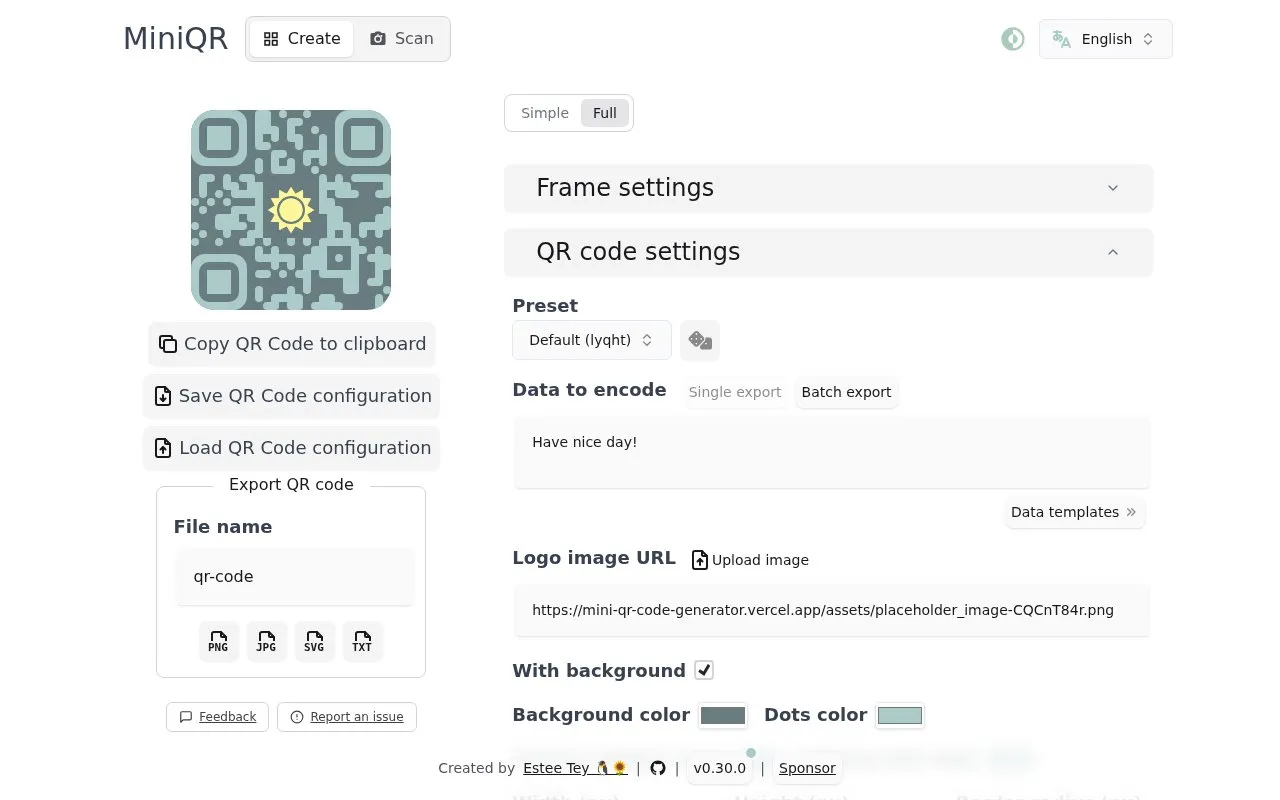 Mini QR homepage screenshot