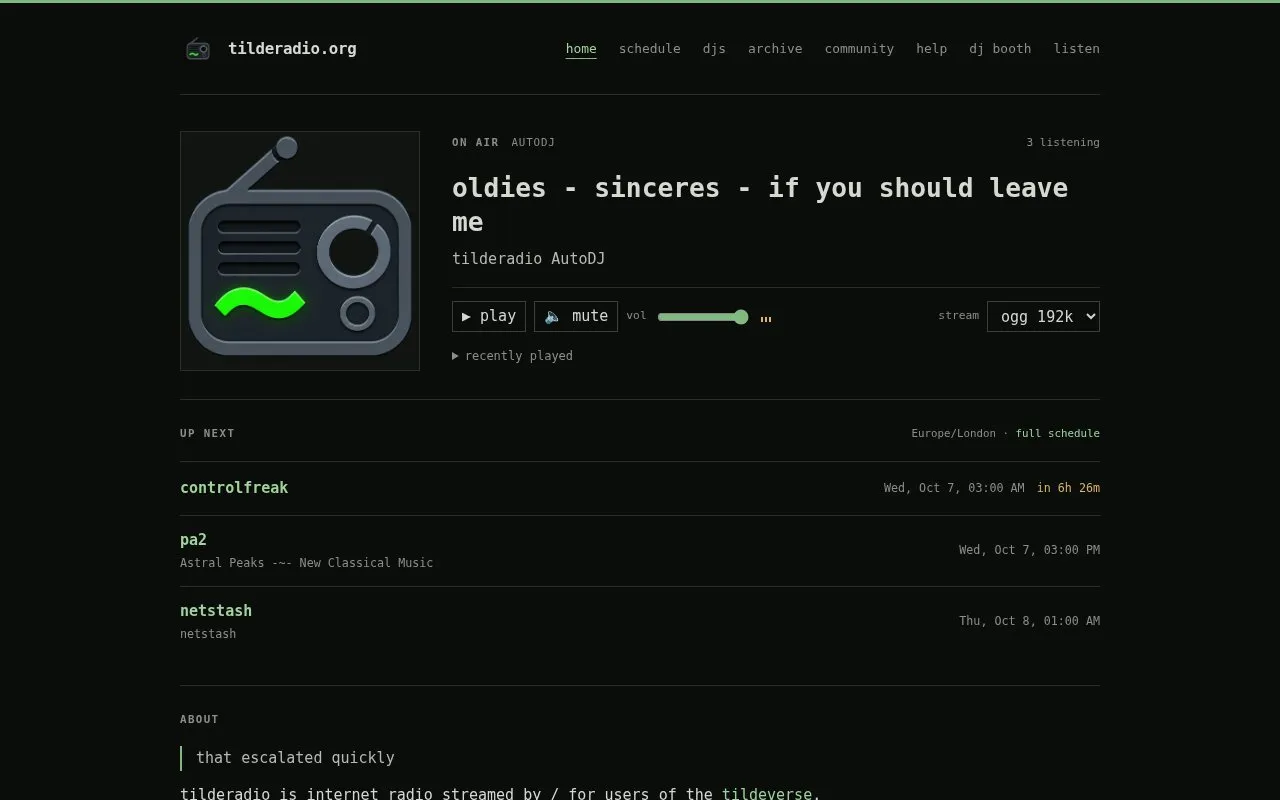 Tilderadio homepage screenshot