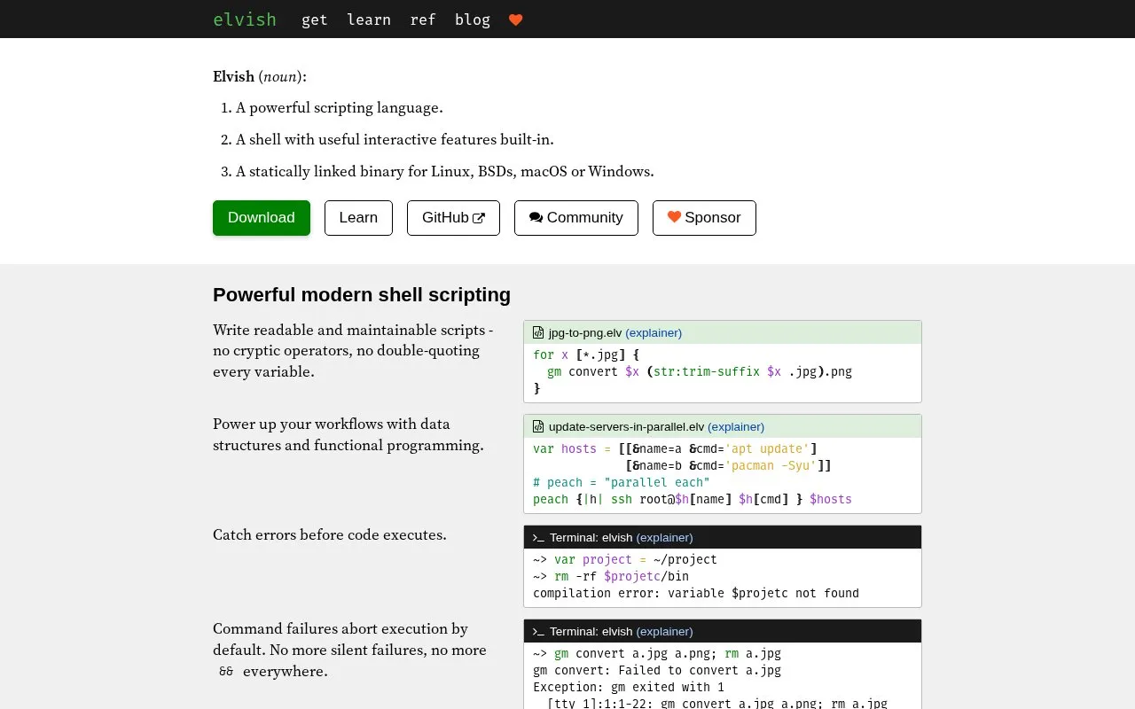 Elvish homepage screenshot