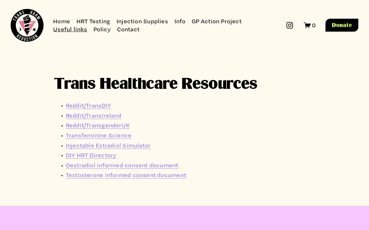 Trans Healthcare Resources homepage screenshot