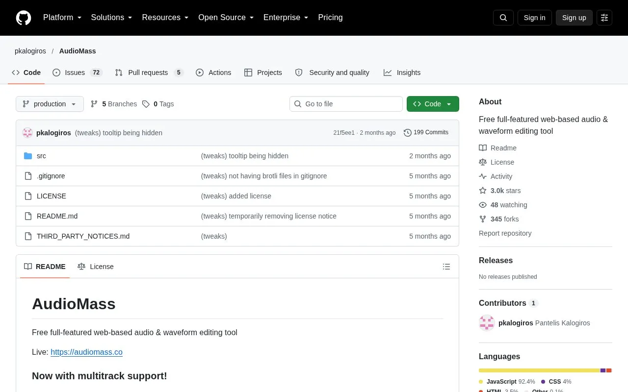 AudioMass homepage screenshot