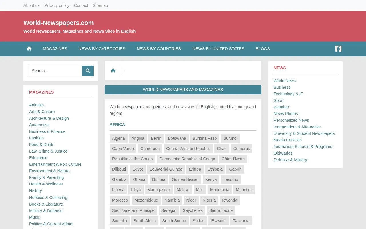 World-Newspapers homepage screenshot