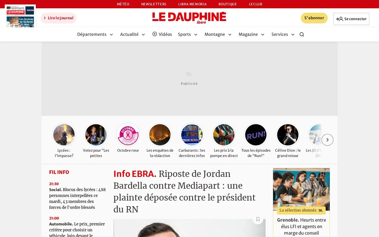 Le Dauphiné Libéré homepage screenshot