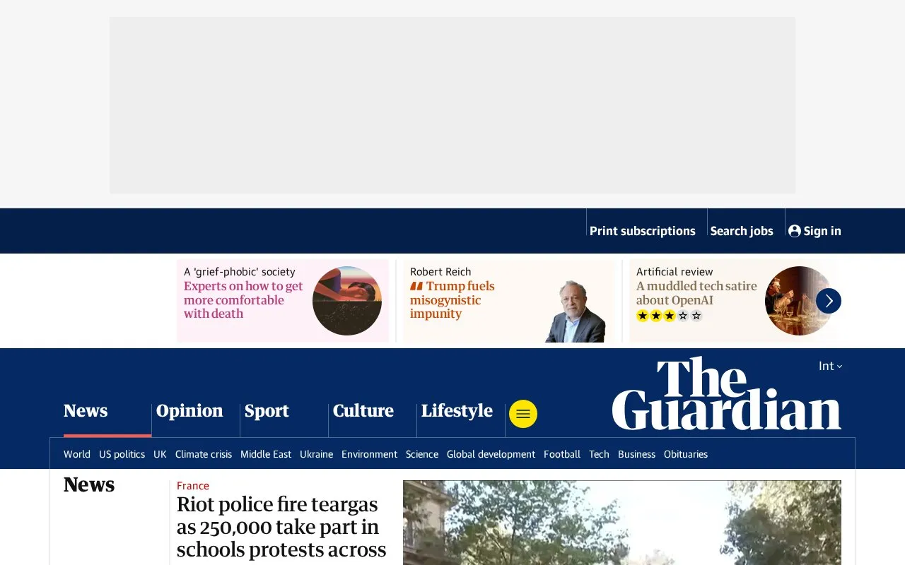 The Guardian homepage screenshot