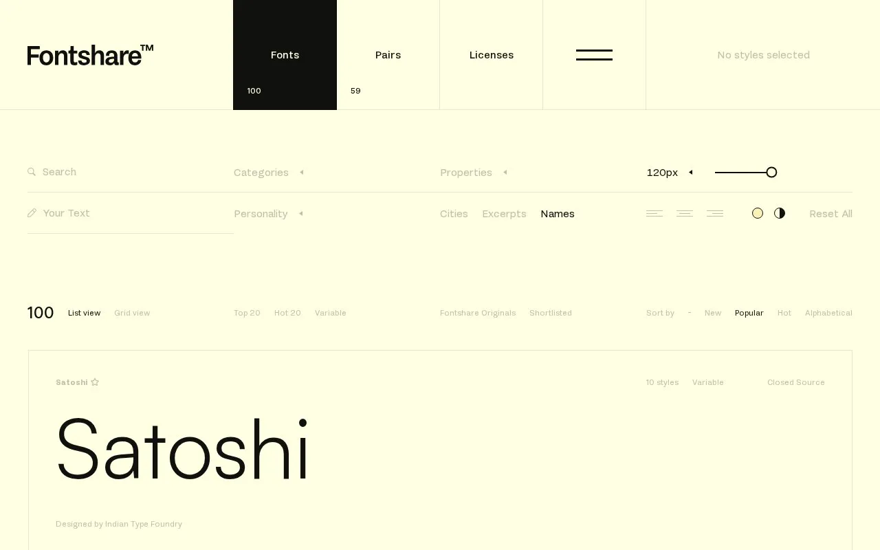 FontShare homepage screenshot