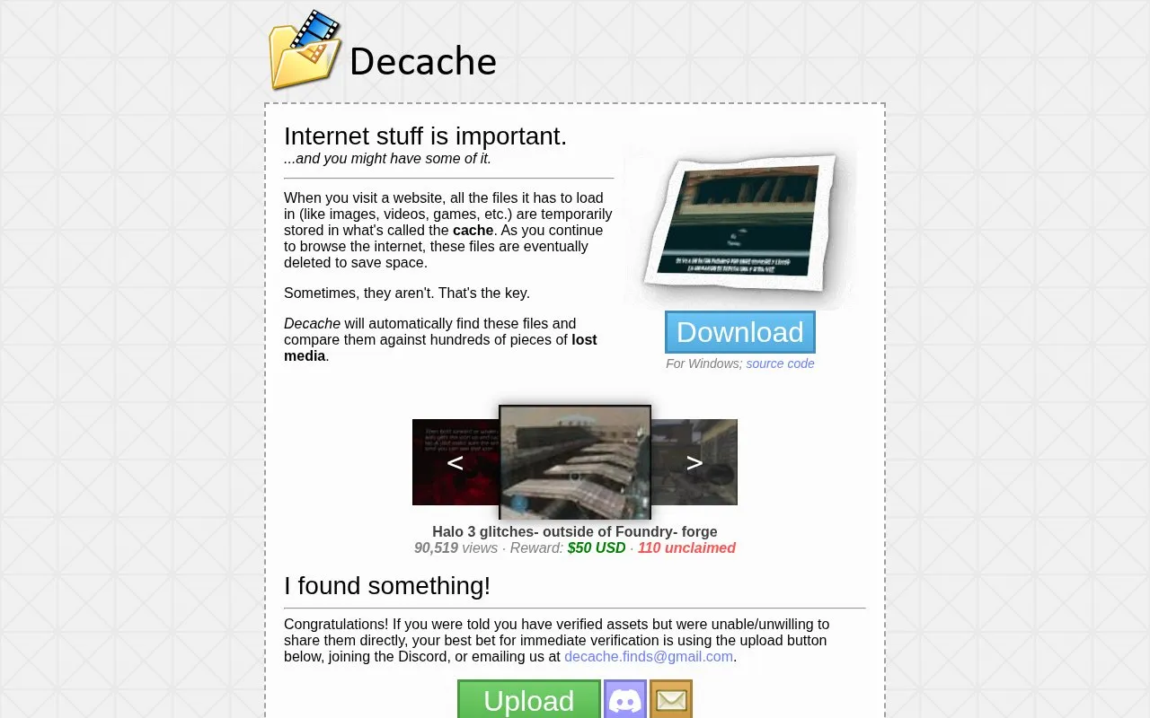 Decache homepage screenshot