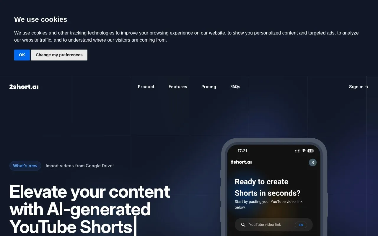 2short.ai homepage screenshot