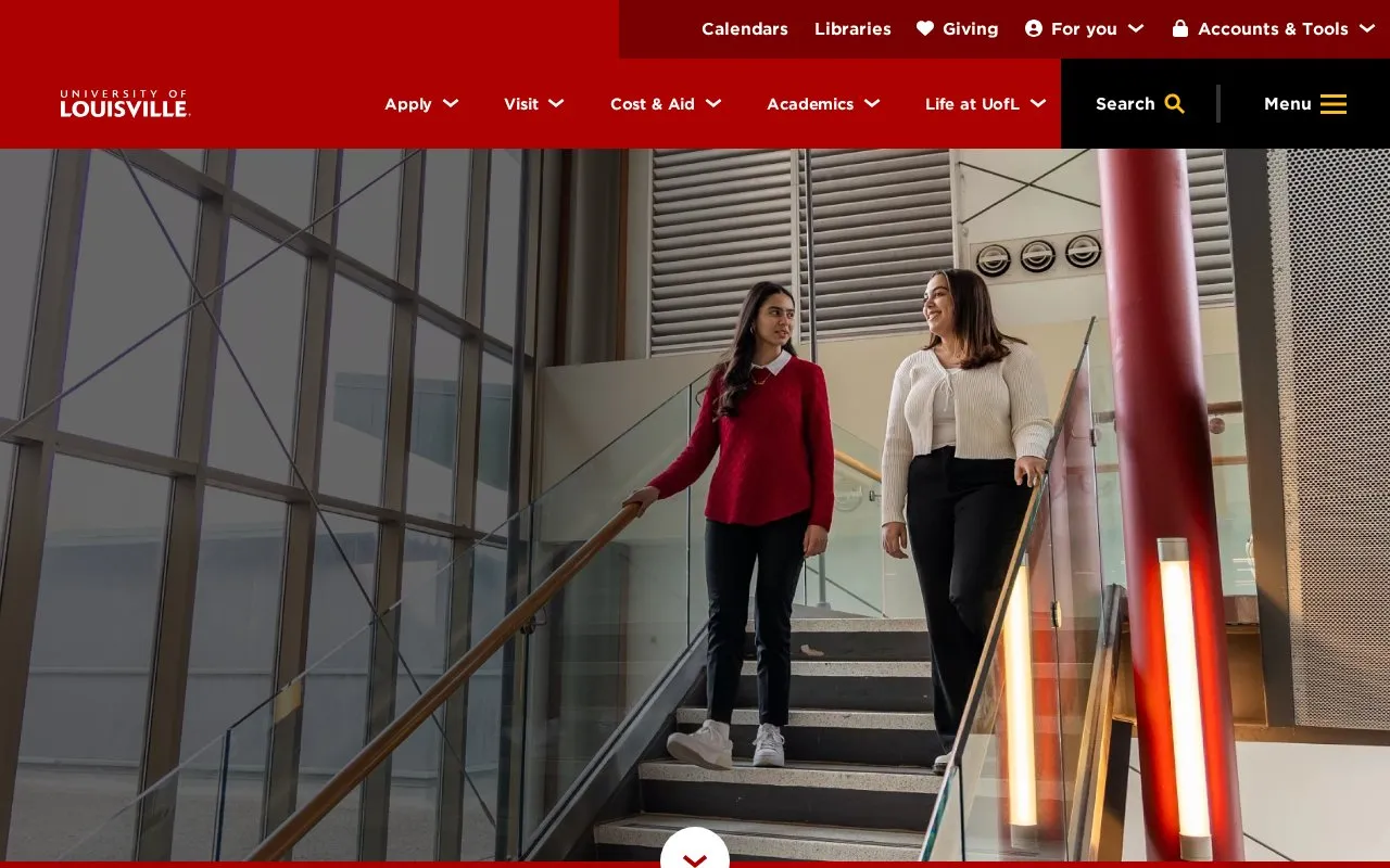 University of Louisville homepage screenshot