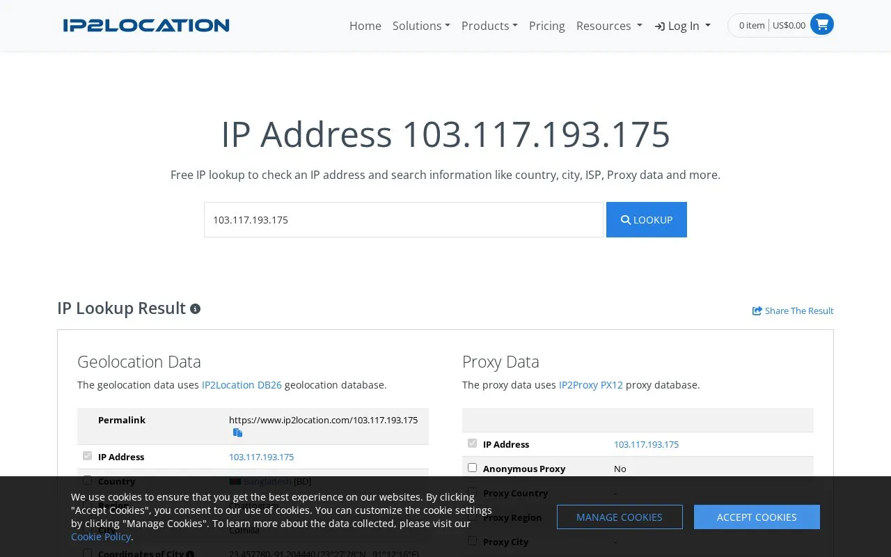 IP2Location homepage screenshot