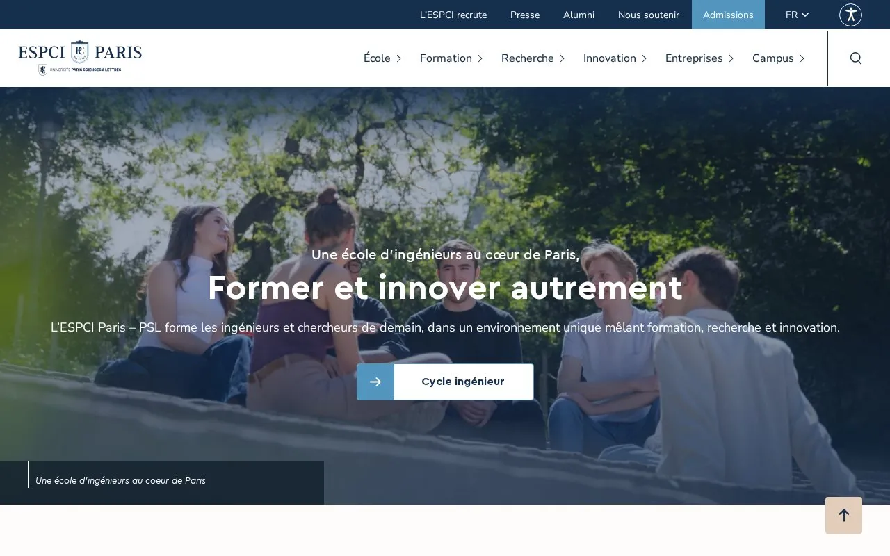 Ecole Superieure de Physique et de Chimie Industrielles de la Ville de Paris homepage screenshot