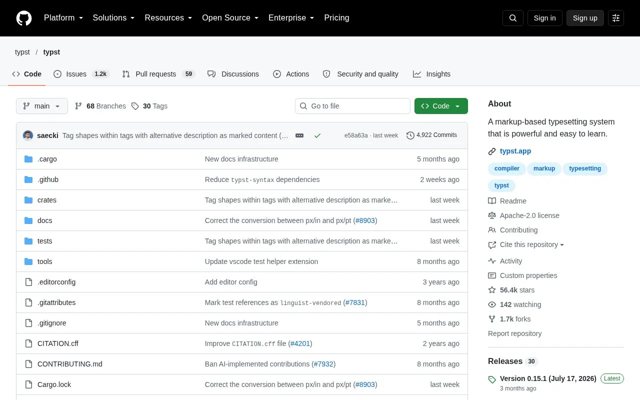 Typst homepage screenshot
