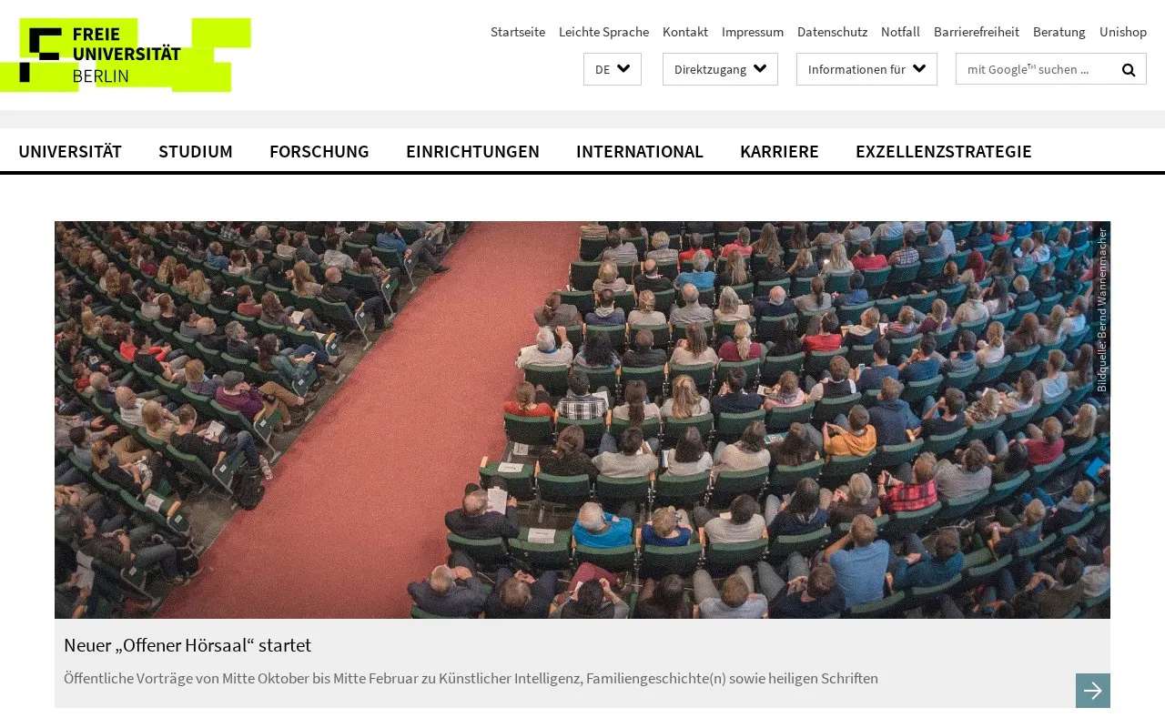 Freie Universitat Berlin homepage screenshot