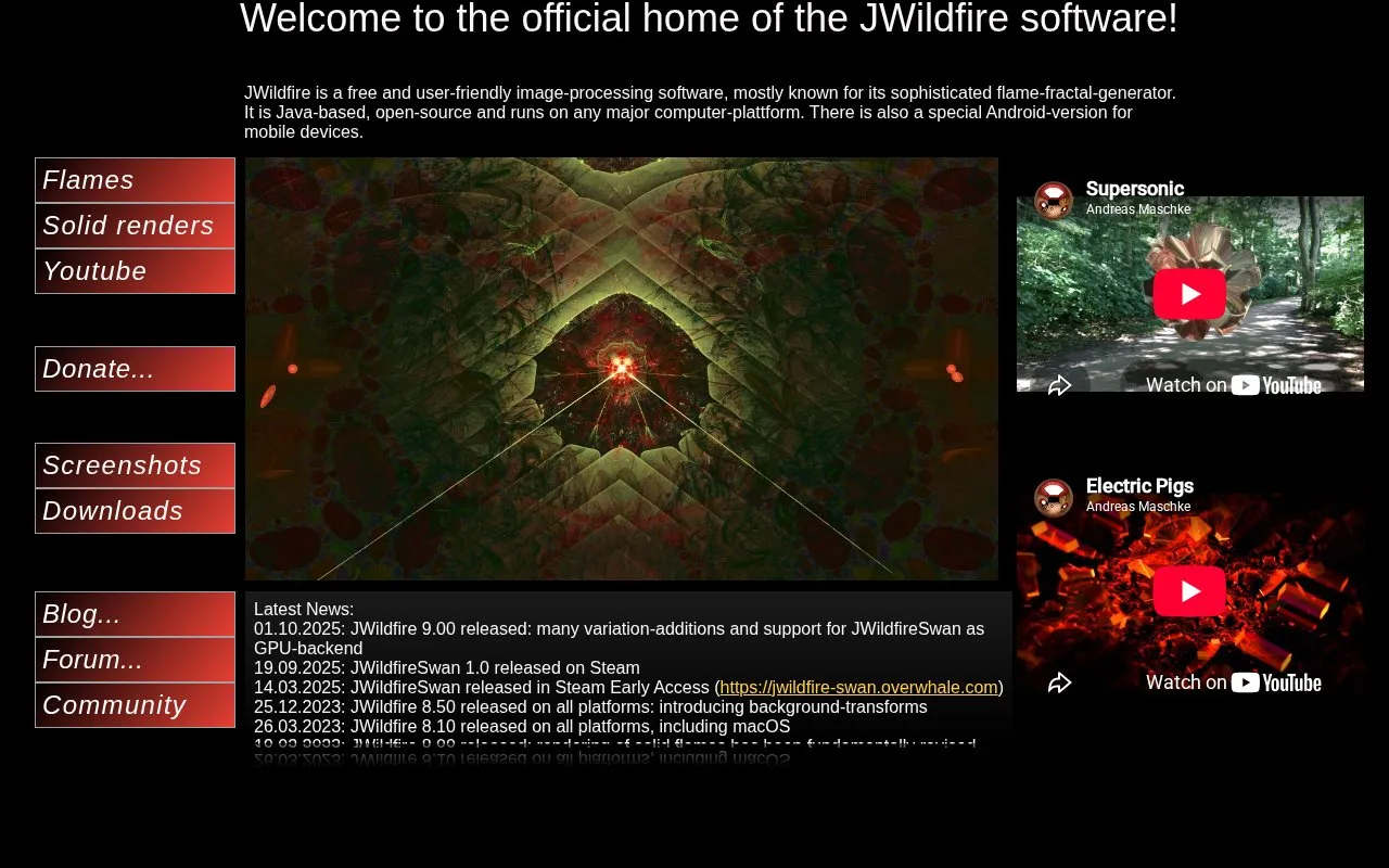 JWildfire homepage screenshot