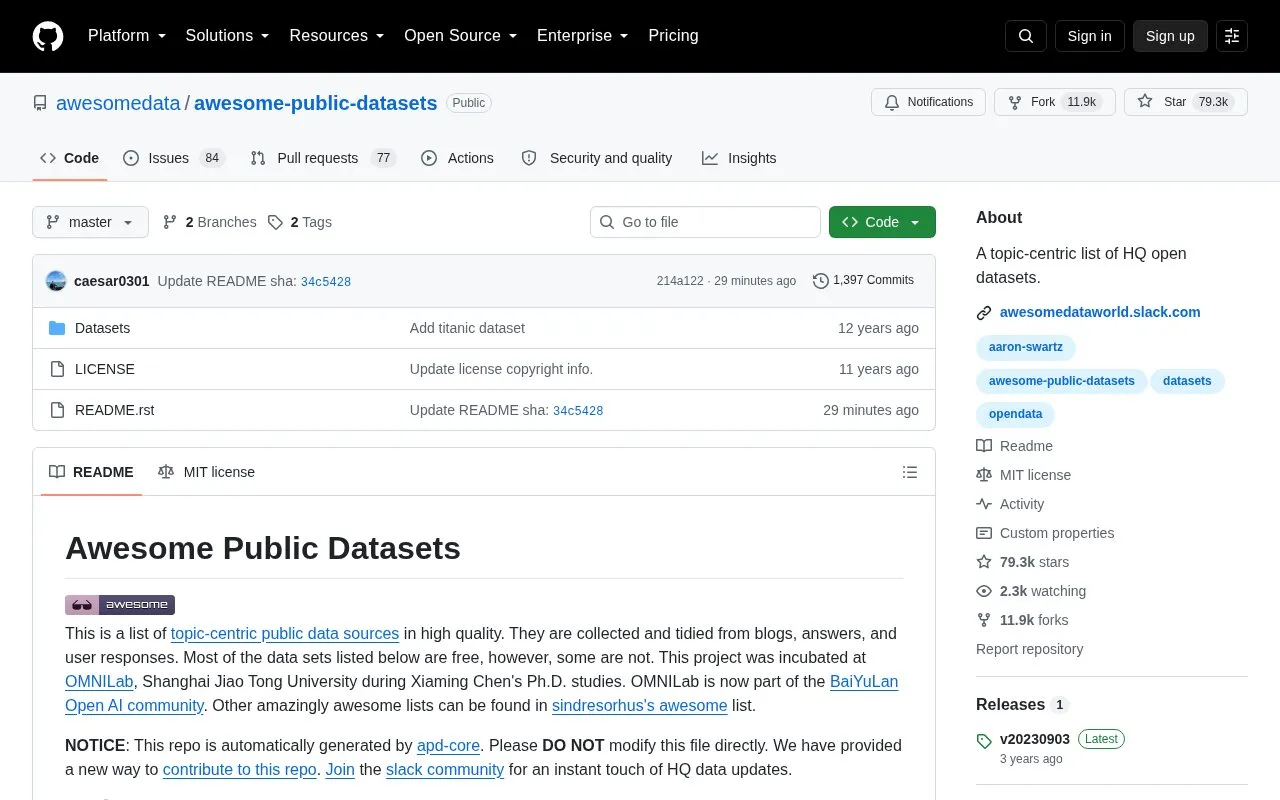 awesome-public-datasets homepage screenshot