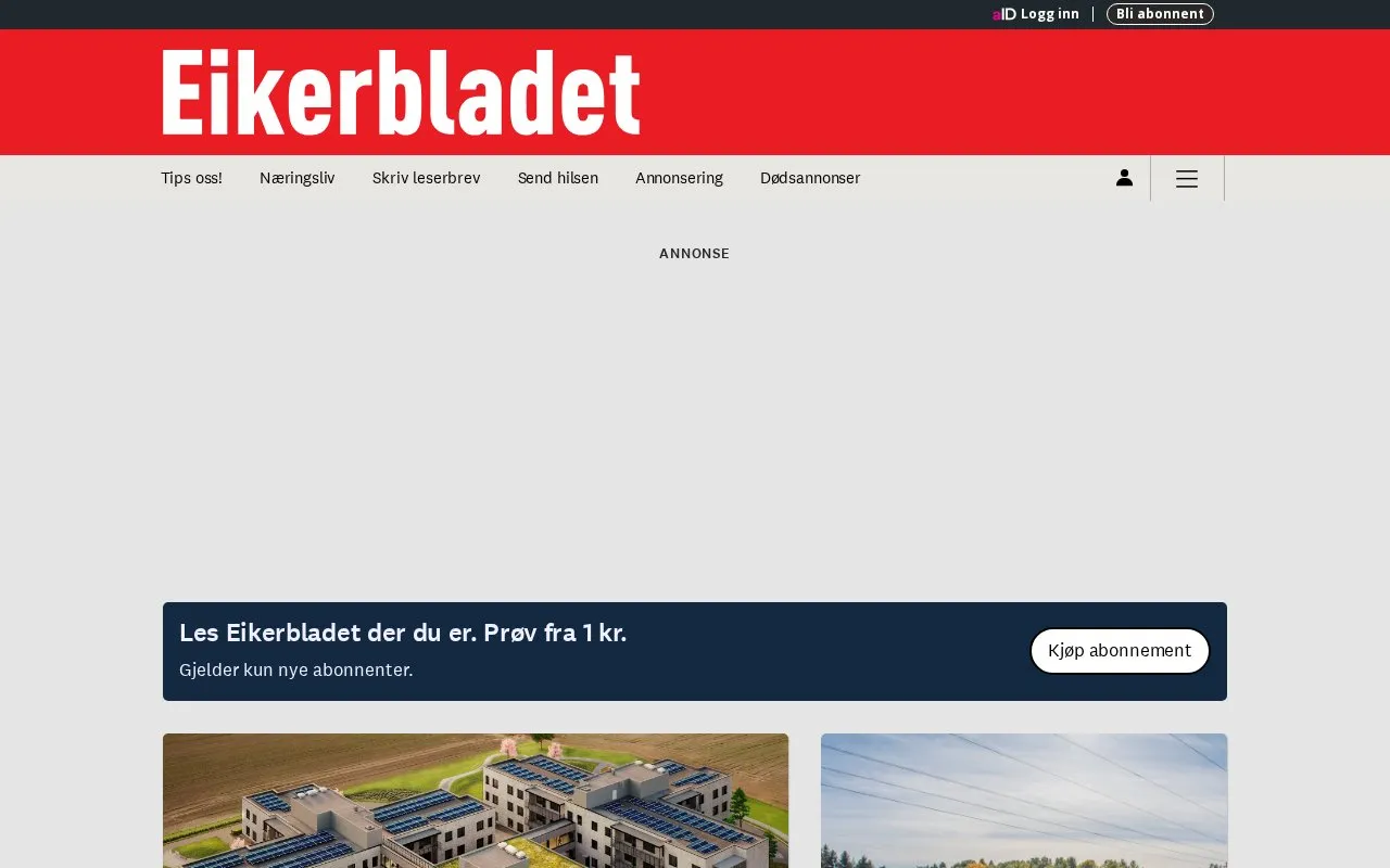 Eikerbladet homepage screenshot