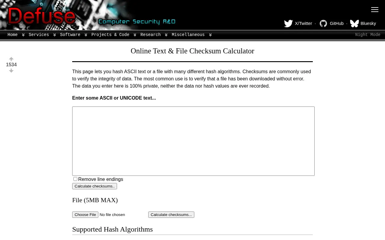 Text and File Hash Calculator homepage screenshot