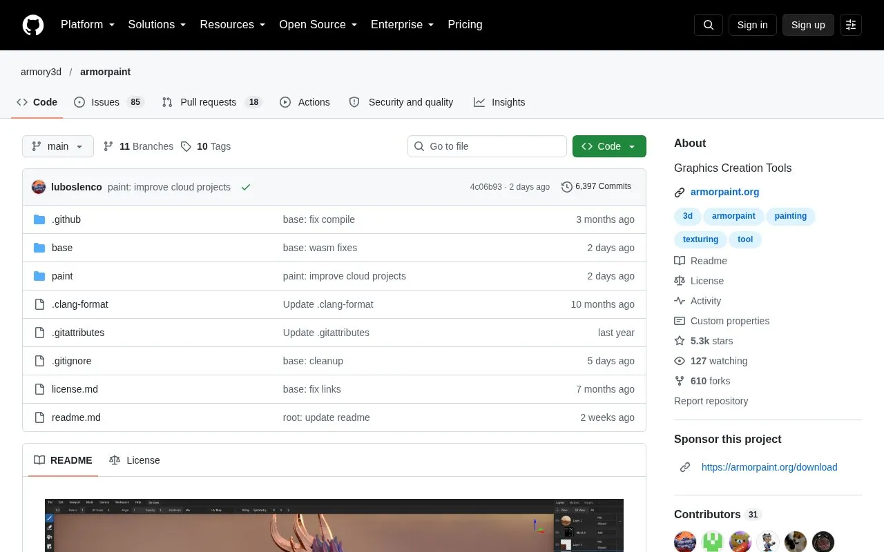 Armorpaint homepage screenshot