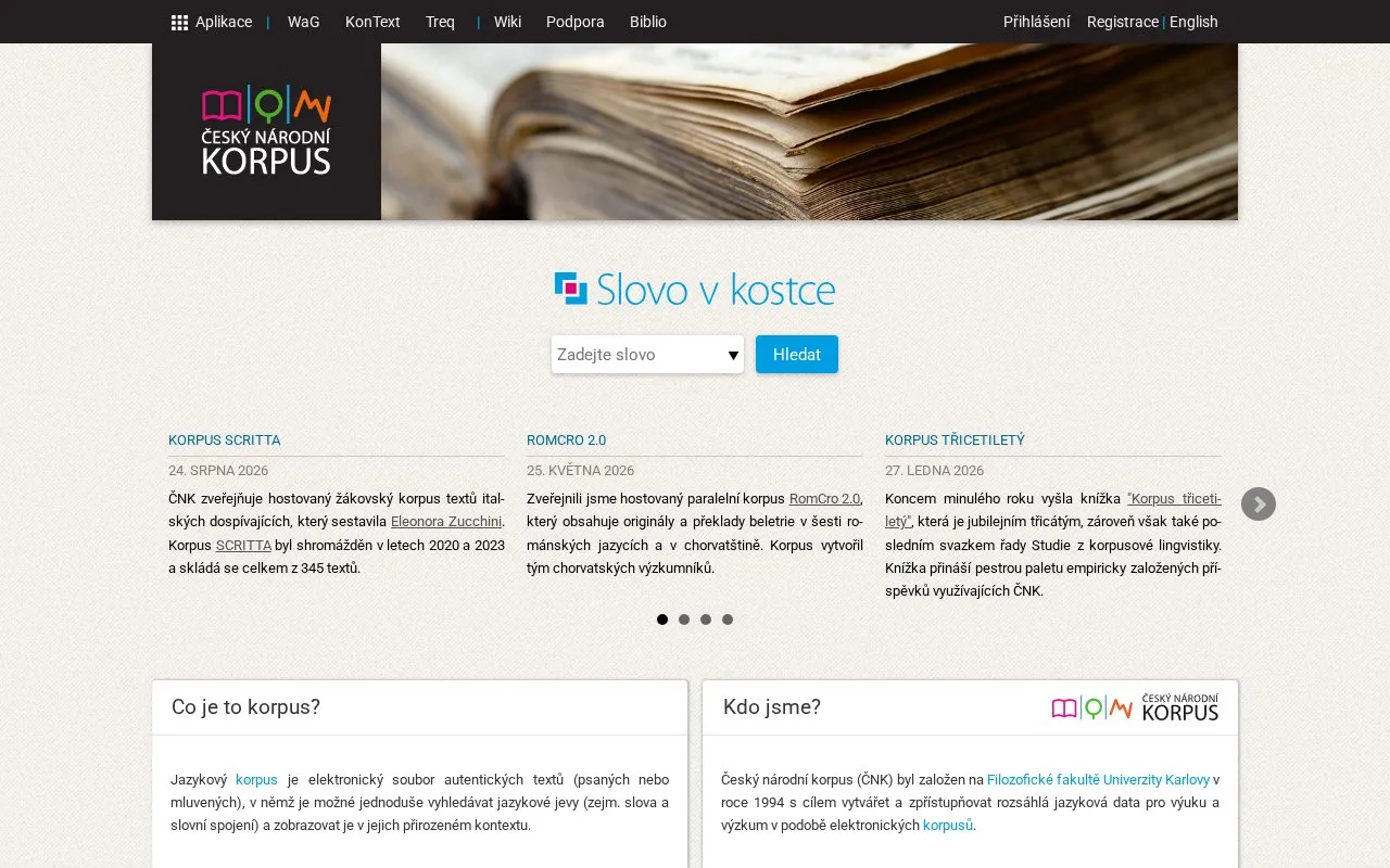 Czech National Corpus homepage screenshot