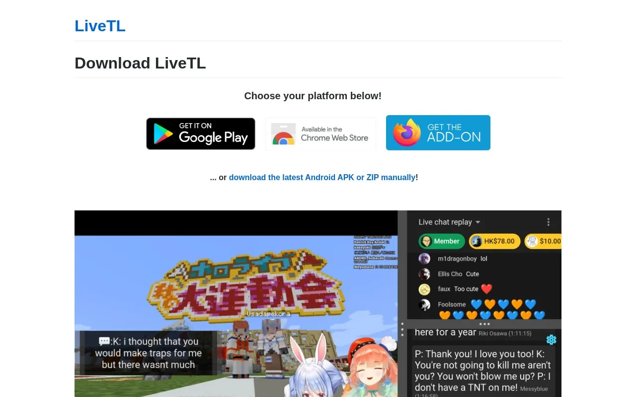 LiveTL homepage screenshot
