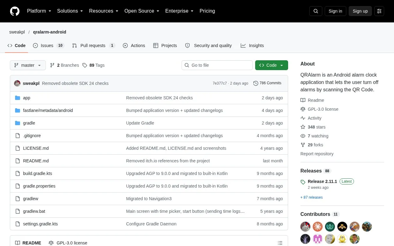 QRAlarm homepage screenshot