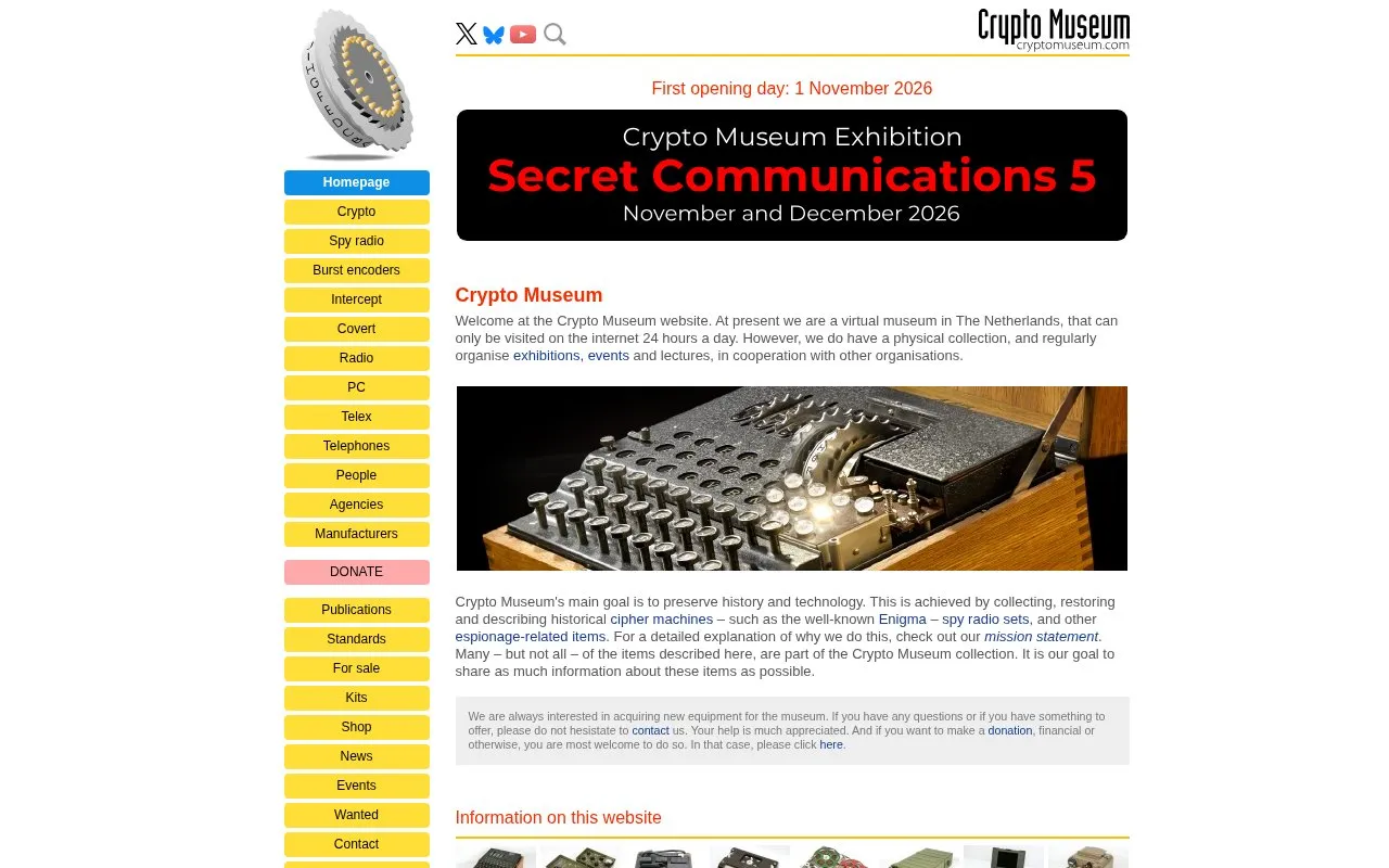 Crypto Museum homepage screenshot