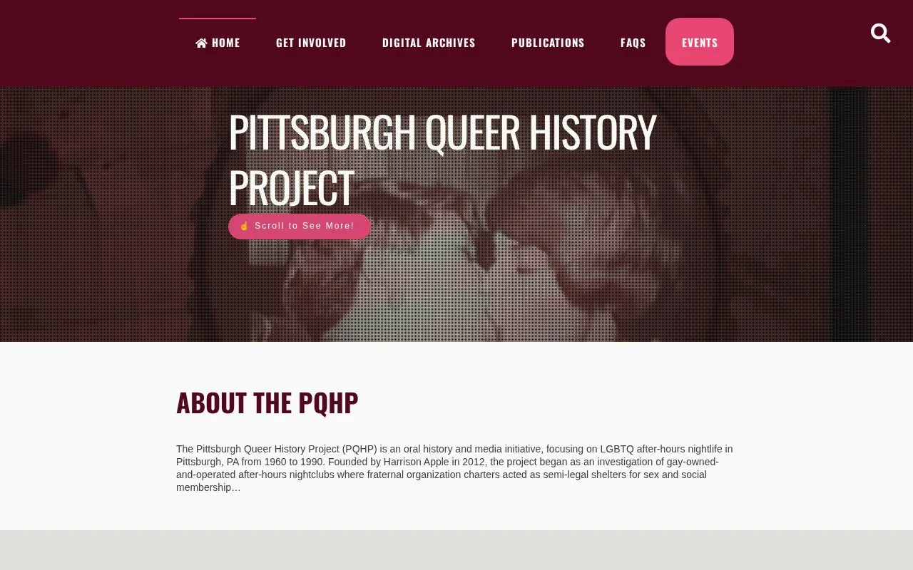 Pittsburgh Queer History Project homepage screenshot