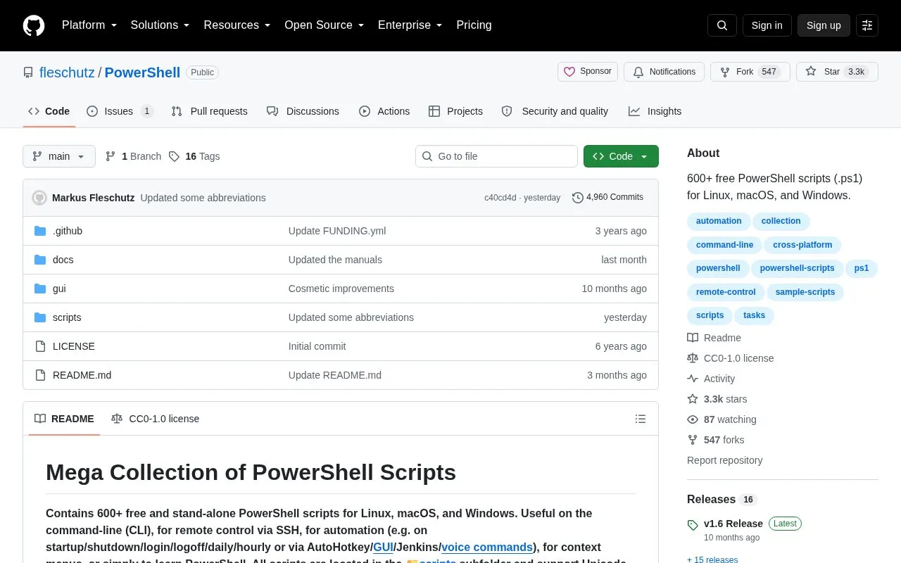 PowerShell Scripts homepage screenshot